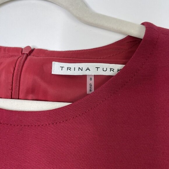 Trina Turk Red Sheath Dress Womens Size 8 Leather Panel - Picture 4 of 7